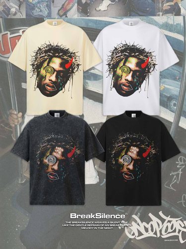 Travis Scott 美式嘻哈重磅纯棉短袖T恤男oversize宽松小领口半袖