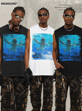 NIRVANA涅槃乐队摇滚美式复古oversize水洗做旧坎肩背心无袖T恤男