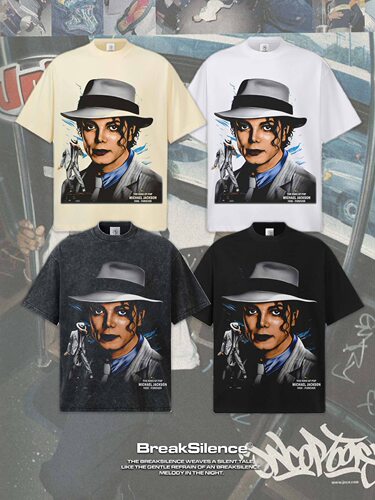 Michael Jackson迈克尔杰克逊短袖T恤男女宽松300g纯棉小领口半袖