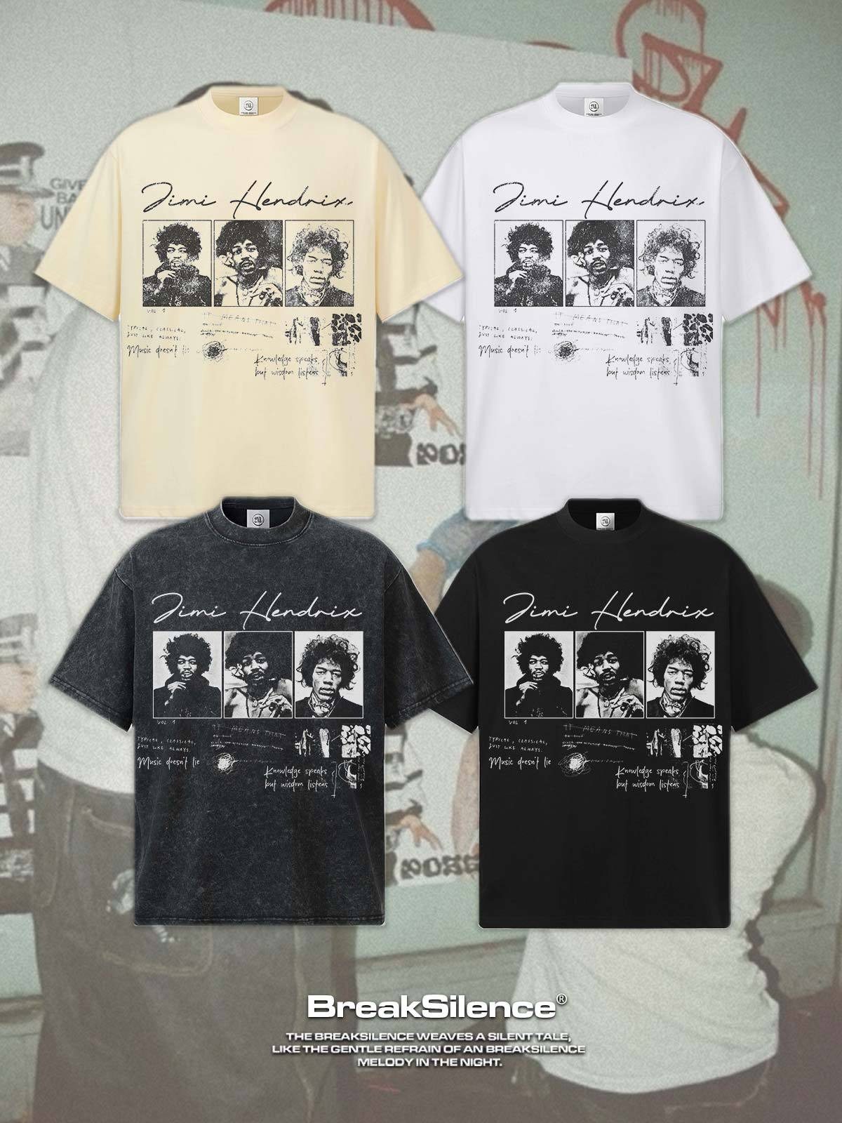 Jimi Hendrix 美式嘻哈说唱rap印花短袖T恤男vintage宽松重磅半袖
