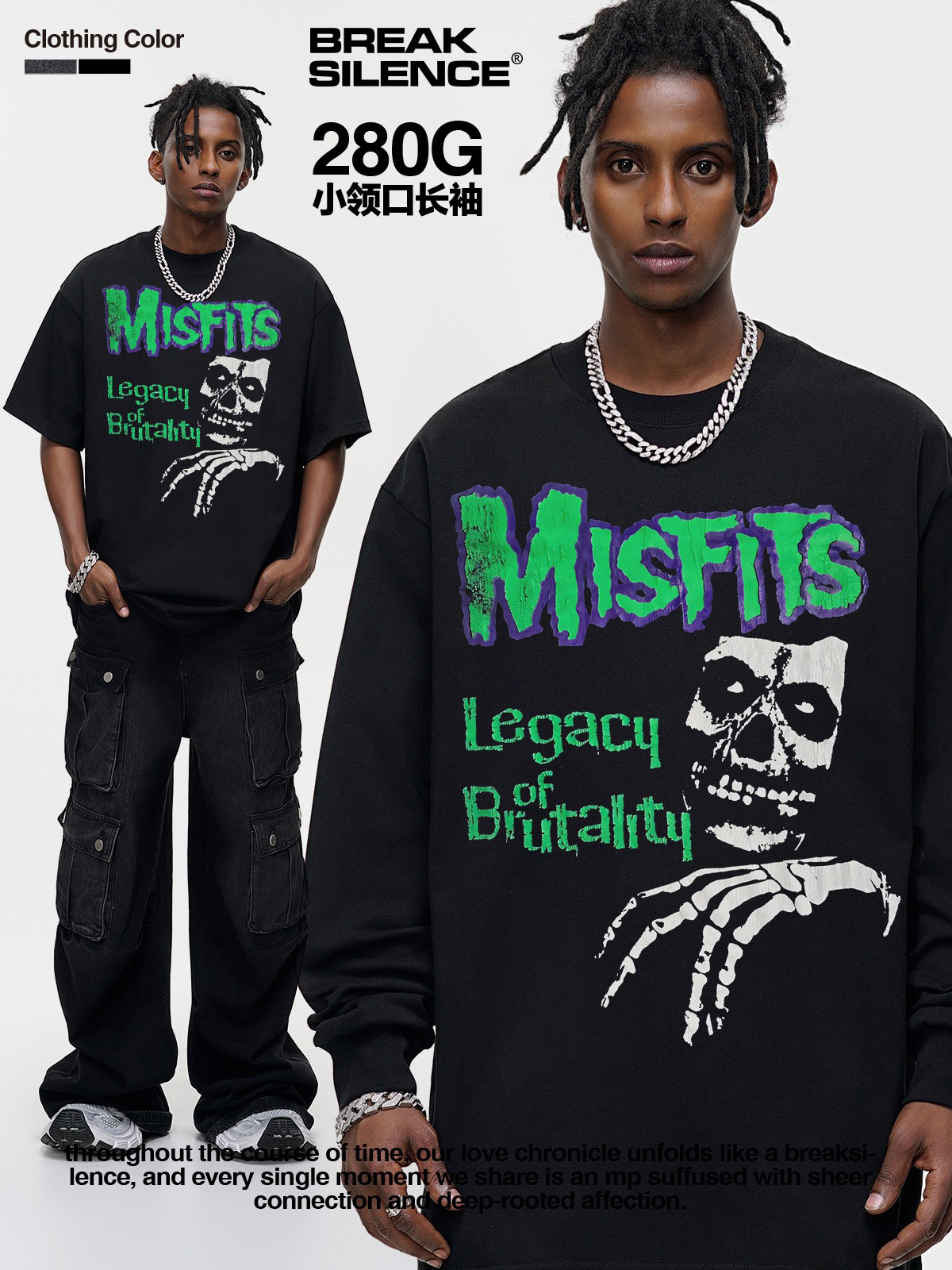 Misfits 摇滚乐队长袖T恤男女美式复古街头高街重磅纯棉百搭上衣