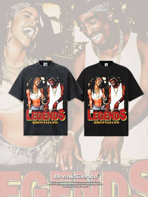 美式嘻哈2pc LEGENDS传奇直喷印花短袖T恤男女宽松纯棉小领口半袖