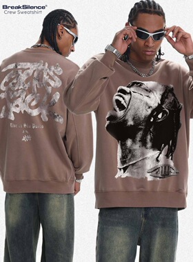 美式潮牌嘻哈TravisScott直喷印花水洗410g重磅宽松圆领卫衣男女