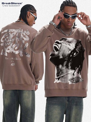 美式潮牌嘻哈TravisScott直喷印花水洗410g重磅宽松圆领卫衣男女