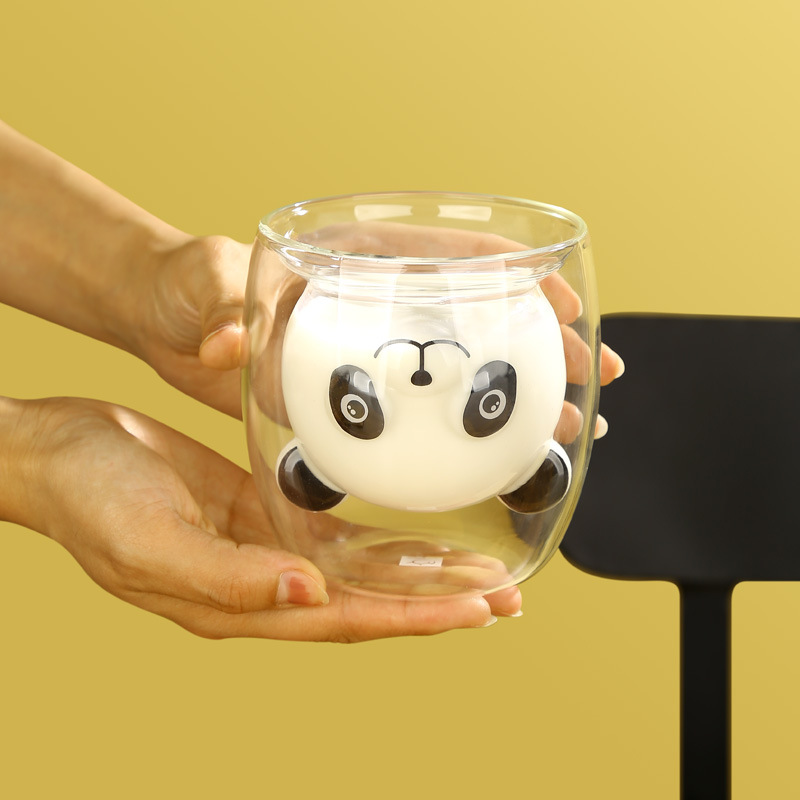 明尚德双层耐热玻璃杯防烫咖啡牛奶杯儿童水杯情侣卡通小熊猫杯子-封面