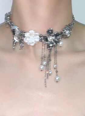 蝶恋花珍珠流苏项链百搭小众设计时尚气质锁骨链甜酷辣妹风颈链潮