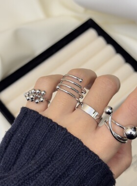博主同款多线串珠弹簧时尚小众简约戒指冷淡风百搭指环