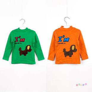 MnMo/瑁恩瑁爱童装儿童男女孩小狗图案黄色绿色春秋长袖套头T恤衫