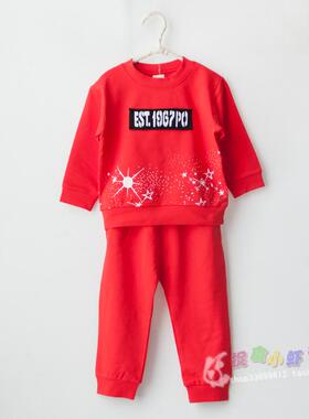 ELALA/衣拉拉童装儿童春秋款套头运动休闲卫衣两件红色黑色套装