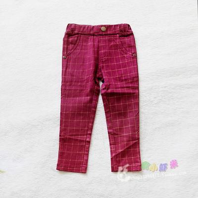 童装英伦红色格子弹力休闲长裤
