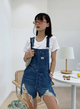 R13 jennie同款牛仔背带裤女夏高腰显瘦宽松直筒短裤女潮ins