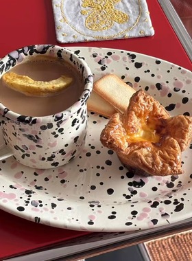 La sailer新品Crow Canyon泼墨黑粉搪瓷餐具麦片酸奶碗马克手握杯