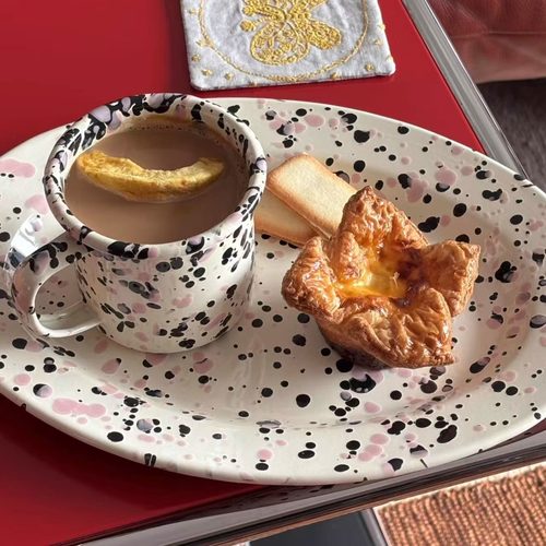 La sailer新品Crow Canyon泼墨黑粉搪瓷餐具麦片酸奶碗马克手握杯