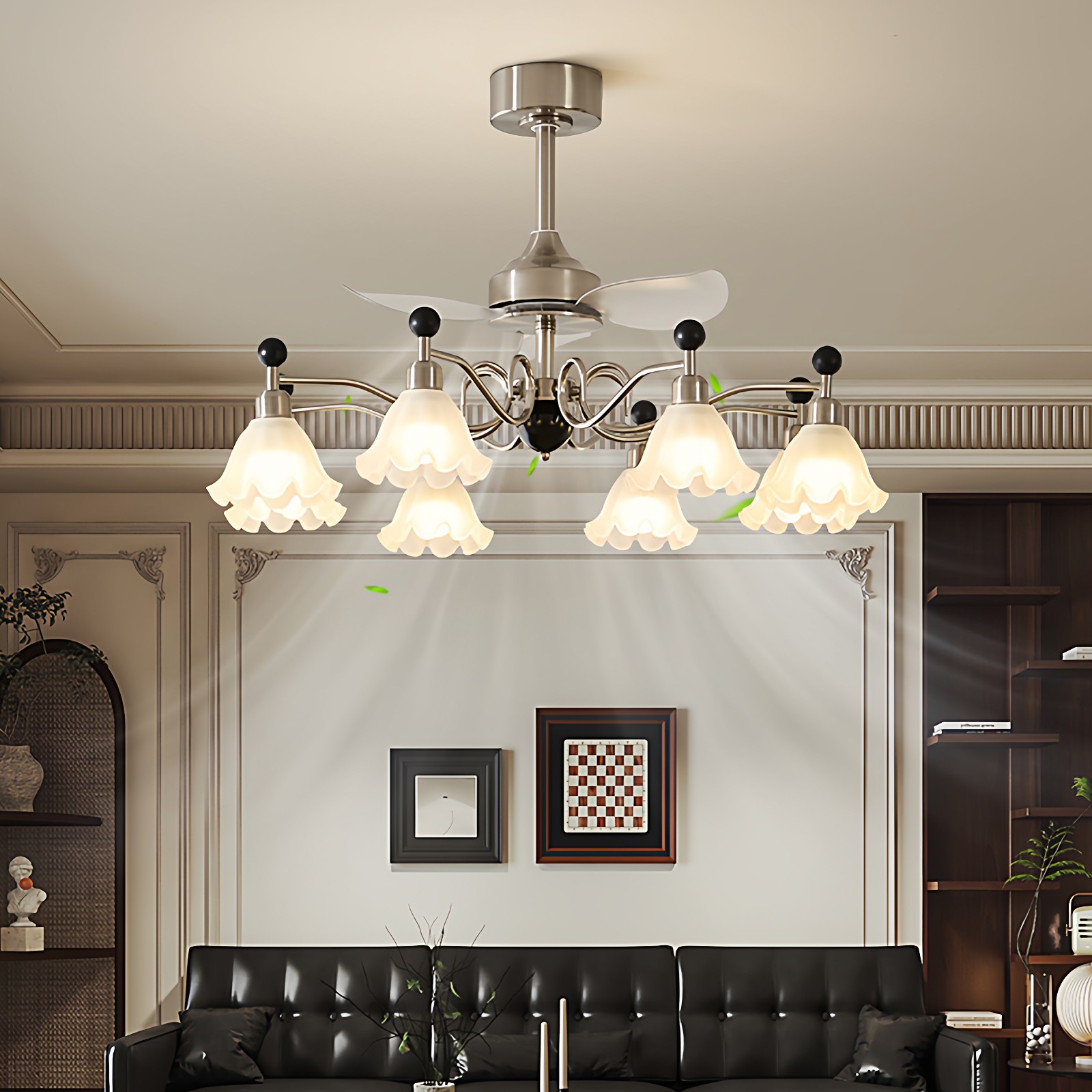 风扇灯2025新款法式复古客厅吊灯侘寂铃兰花创意高级感餐厅吊扇灯,家装灯饰光源,客厅吊灯,淘宝优惠券,粉丝福利购,淘宝优惠卷