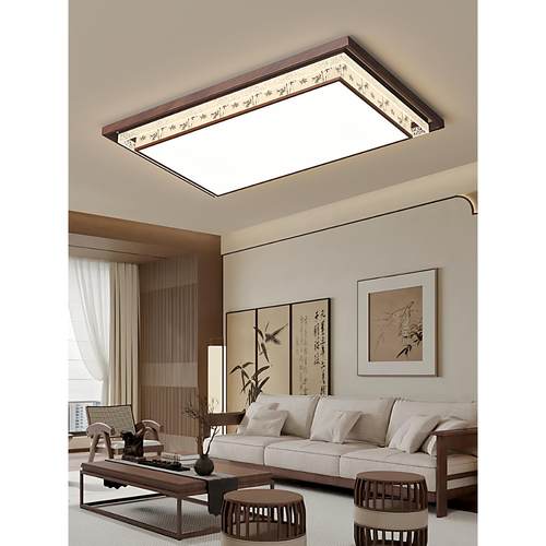 中古风实木客厅吸顶灯三色变光