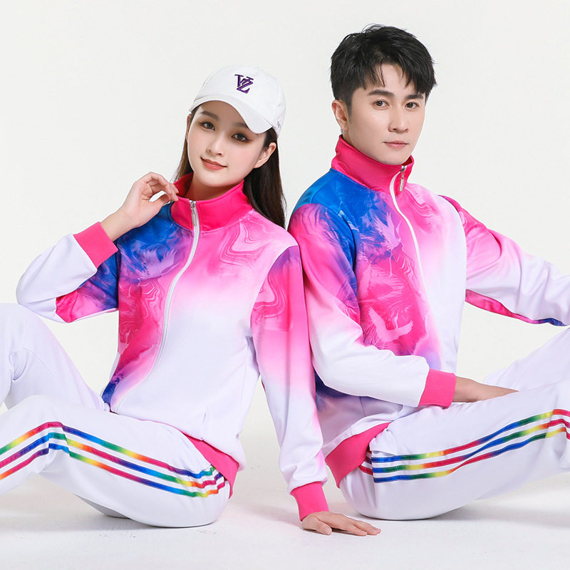 春秋季佳木斯运动服男女长袖广场舞新款服装套装中老年健步走衣服