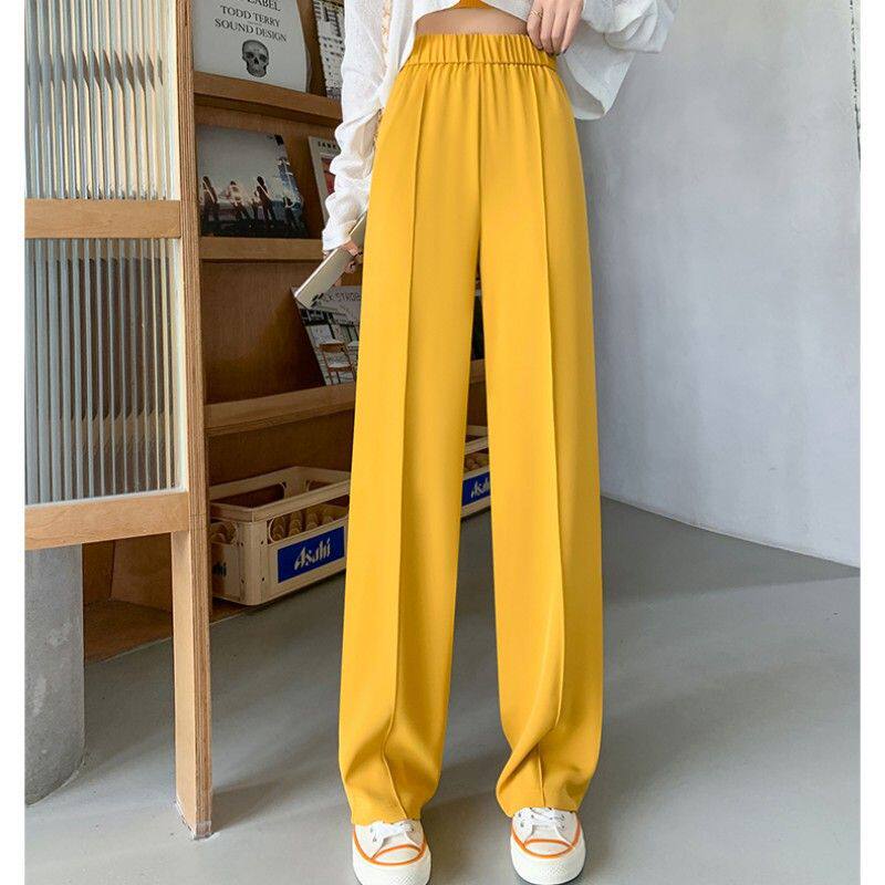 黄色冰丝垂感香蕉裤高腰直筒垂感休闲网球运动广场舞蹈健身阔腿裤
