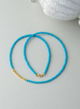 新款新中式仿绿松石项链女金链子睡美人松石瓷松高级感锁骨链