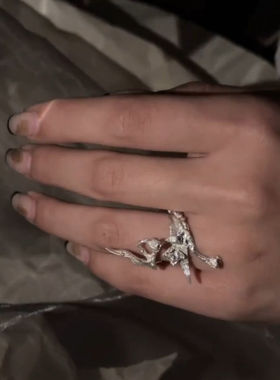 复古设计铃兰花戒指戒环风白银色