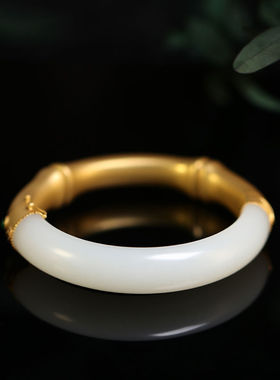 白玉色手镯竹节圆镯半金色新中式手饰优雅古典显气质高级感经典