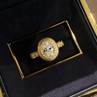 新中式意大利拉丝戒指蛋形人工钻石小众设计高级感鸽子蛋指环饰品