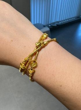 古法花丝莲花项链女黄金色吊坠三金婚嫁好事莲莲荷花锁骨链手链款