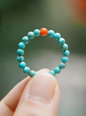 新中式仿绿松石戒指文玩珠子串珠运珠指环高级感小众个性款优雅