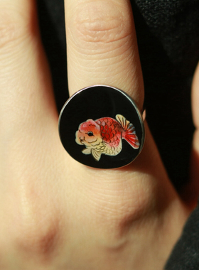 国风非遗仿大漆戒指螺钿镶嵌描金色文艺复古开口可调节优雅古典