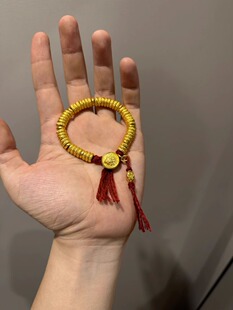 手工盘缠手链黄金色錾刻实心隔片锤纹金圈男女款藏绳盘缠手链