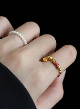 古法黄金色珐琅锦鲤戒指爆闪小众轻奢好运寓意时尚百搭轻奢饰品