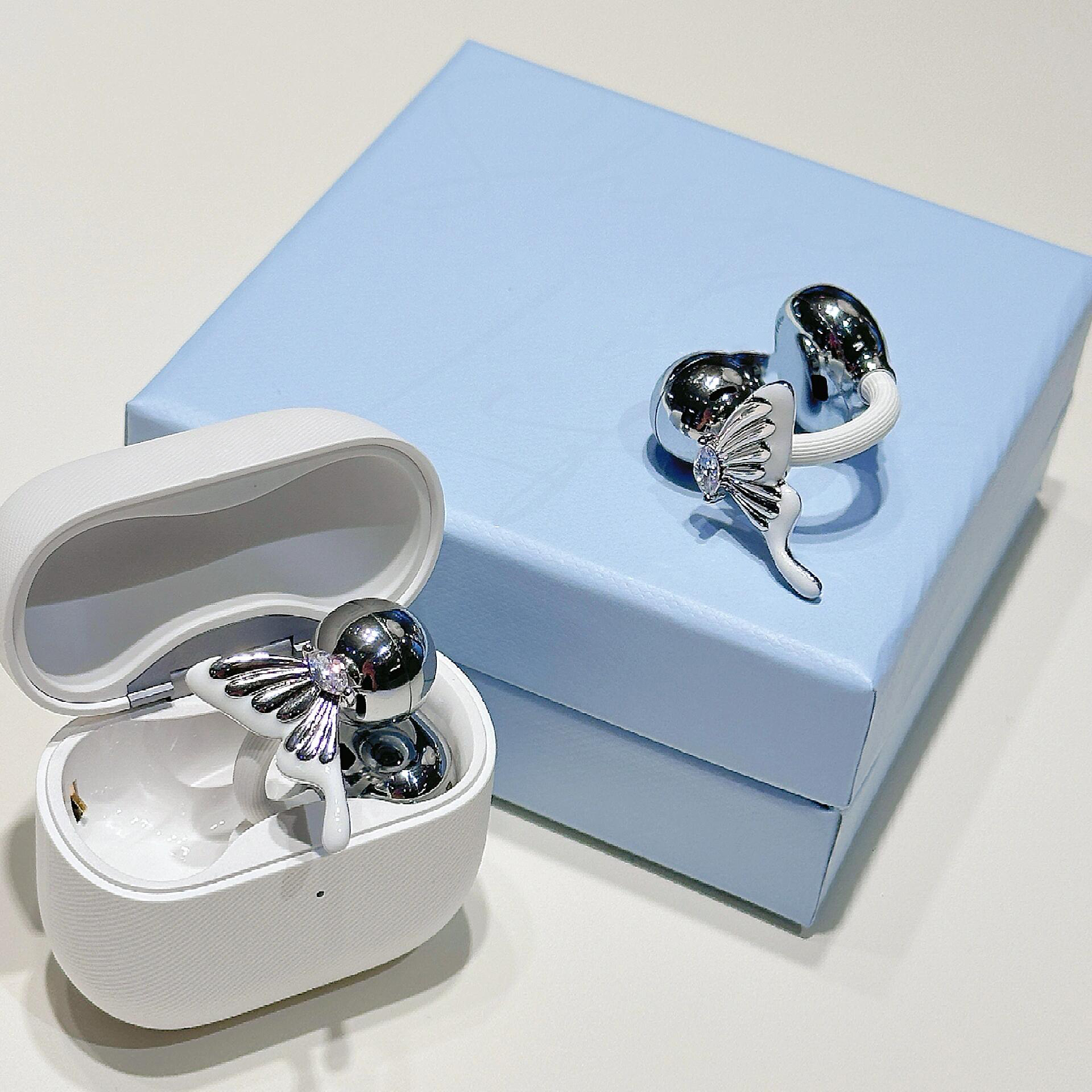 雨沙白蝴蝶耳机钻扣适用于freeclip2耳夹扣小众满钻海星耳饰配饰