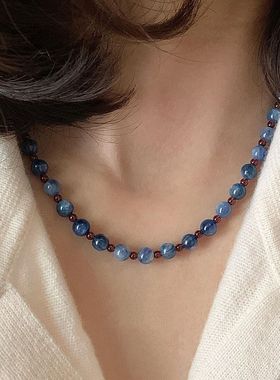 【青黛】新中式蓝晶石串珠手串项链女石榴石水晶锁骨链国风饰品