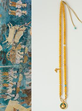 新中式仿蜜蜡项链长款吊坠女小众设计高级感毛衣链个性复古风饰品