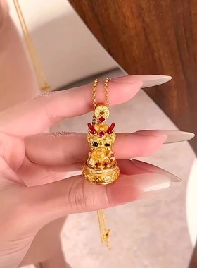 金店同款古法祥瑞麒麟吊坠项链精致立体设计国风高级感时尚配饰女