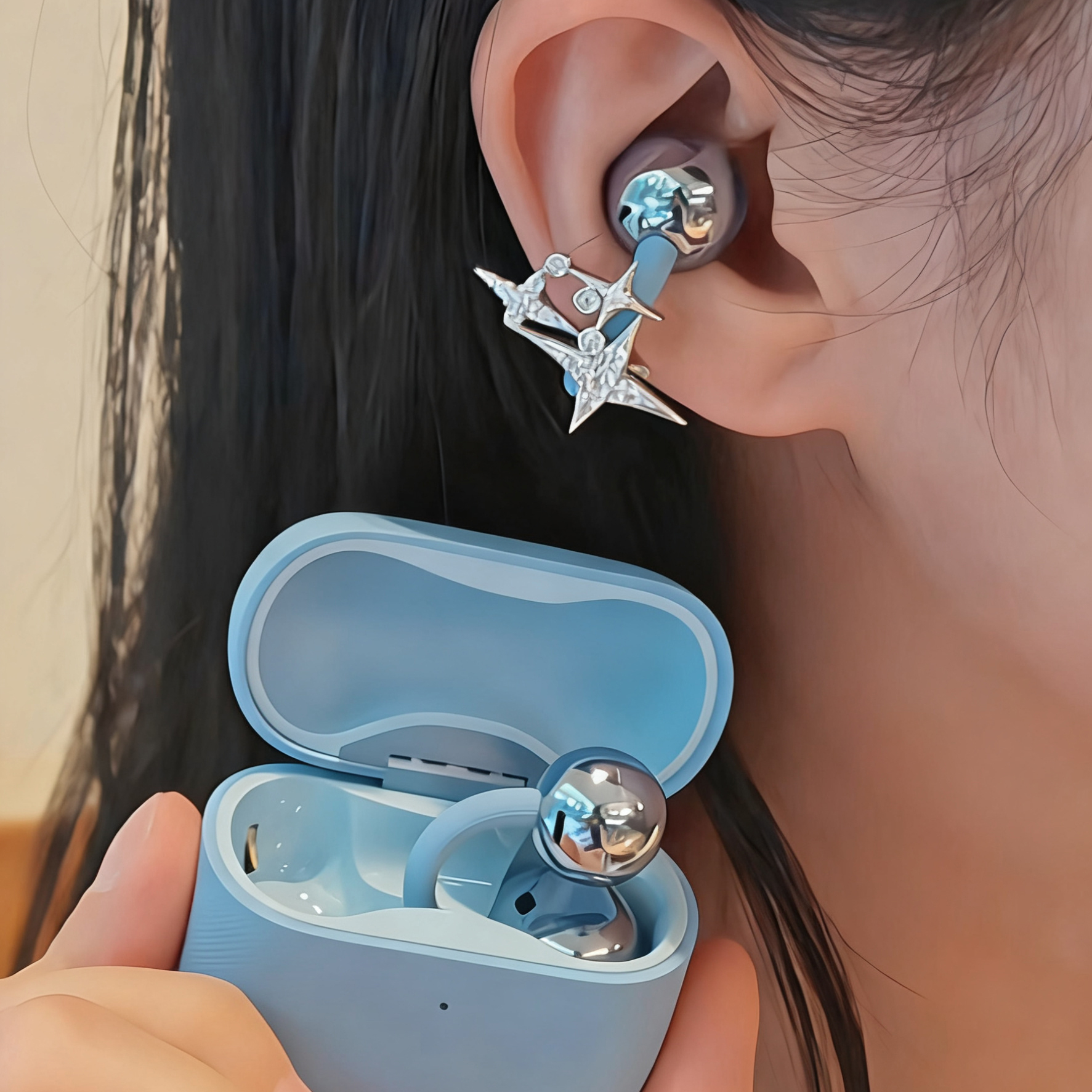 适用于freeclip2耳机钻扣白色星芒耳夹扣小众设计高级感耳饰配饰