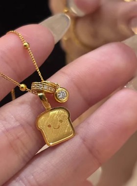 萌趣吐司吊坠小面包片肌理泡泡钻配饰精致可爱锁骨链日常百搭饰品