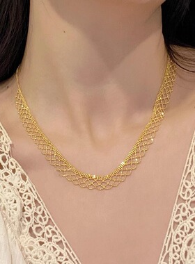 黄金色蕾丝项链女新款金色镂空