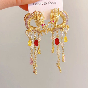 「龙行天下」流苏金龙新年龙年饰品耳钉高级感夸张耳环女小众耳饰