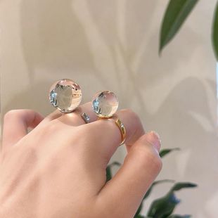 赵露思同款仿白水晶圆珠戒指巴西双A无杂质泡泡珠指环男女款饰品