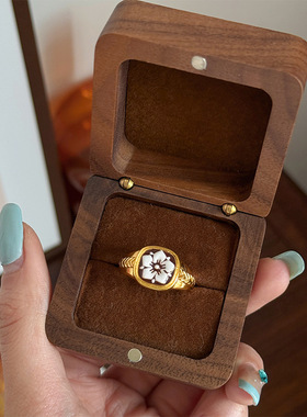 小红书同款复古滴油花朵开口戒指