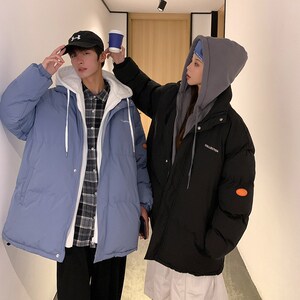男女假两件针织帽J加厚 棉衣新款港风 御寒棉衣1404-2-m619-P65图片