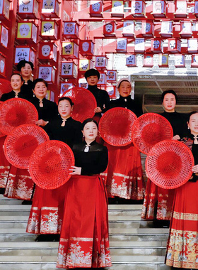 斗笠走秀旗袍红色竹编品红军舞蹈道具演出帽表演防雨农民干活帽子