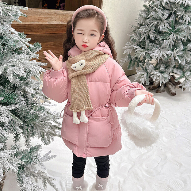 女童羽绒服2025新款冬季儿童冬装洋气轻薄粉色宝宝秋冬中长款外套