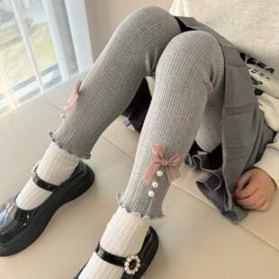 2025新款女童打底裤春秋装儿童裤子女弹力长裤小裤脚珍珠蝴