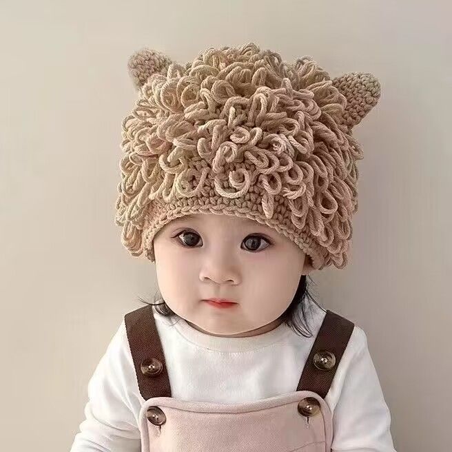 宝宝帽子秋冬季可爱爆炸头卷发帽男女童保暖毛线帽儿童搞怪假发帽