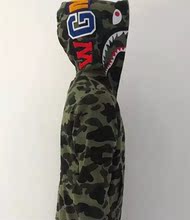 BAPE1STCAMOSHARK绿迷彩黄迷彩拼接经典鲨鱼卫衣外套拉链帽衫