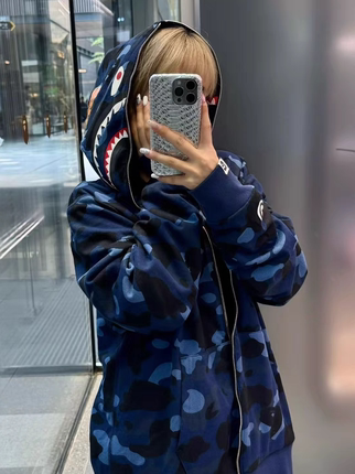 日系现货BAPE SHARK CAMO 1ST CAMO 26SS鲨鱼迷彩双面卫衣