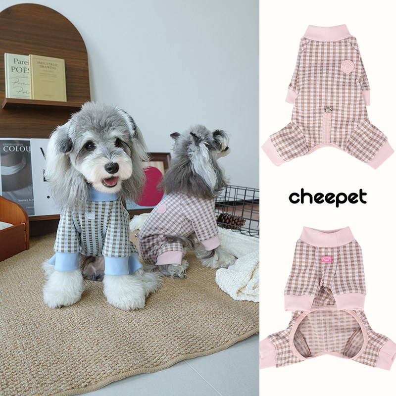 韩系居家格子四腿打底狗狗衣服小型犬泰迪西施犬秋冬款四脚衣