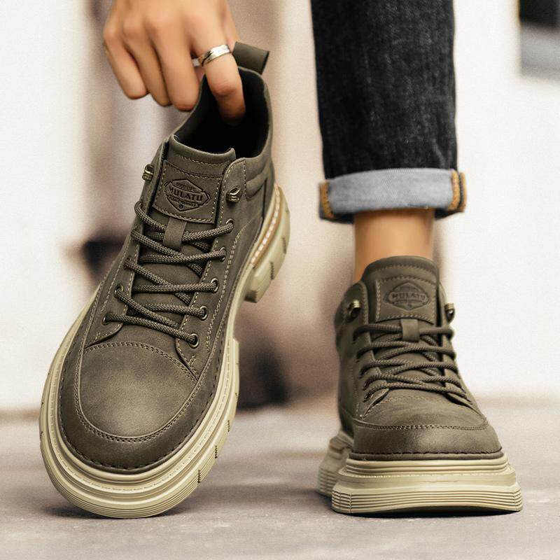 中帮马丁靴男2026新款英伦风复古厚底短款工装靴子高帮皮鞋春秋款