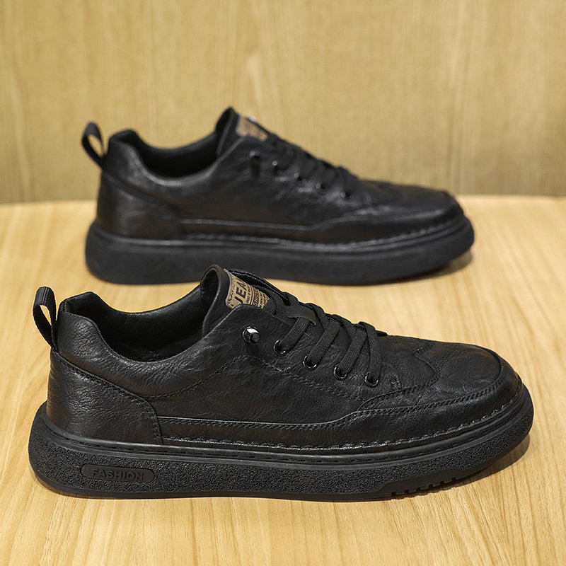 黑色板鞋男款2026新款春季日常低帮皮鞋男士轻便上班一脚蹬鞋子男